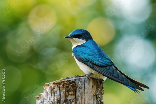 Graceful Tree Swallow Perched on a Stump. Natural Wildlife Beauty 
