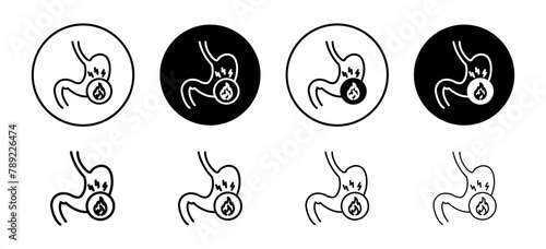 Heartburn due to acid icon. acidity in stomach organ cause burn symbol.
