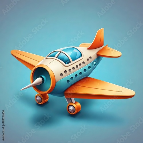airplane is flying above the scene, sea, island, cartoon