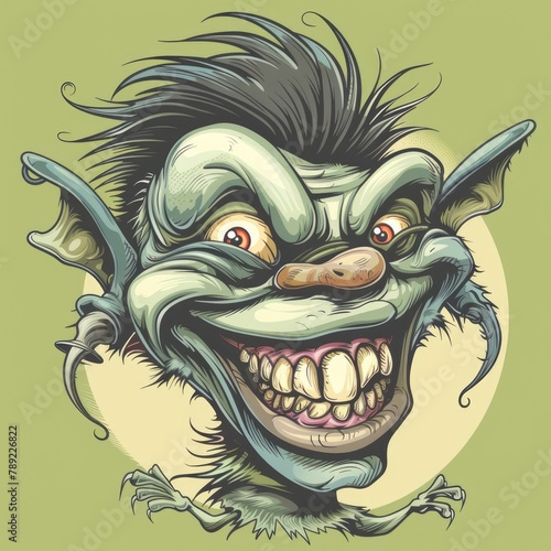 Laughing Troll Cartoon Character. Funny Gremlin Monster with Alien Features, Goblin-Like Appearance and Ghostly Character © Web