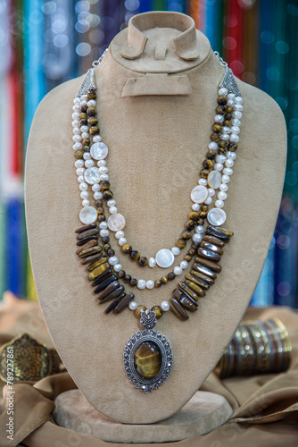Accessory shooting, gem Nacklace,  photo is selective focus with shallow depth of field. Shot taken at Cairo Egypt