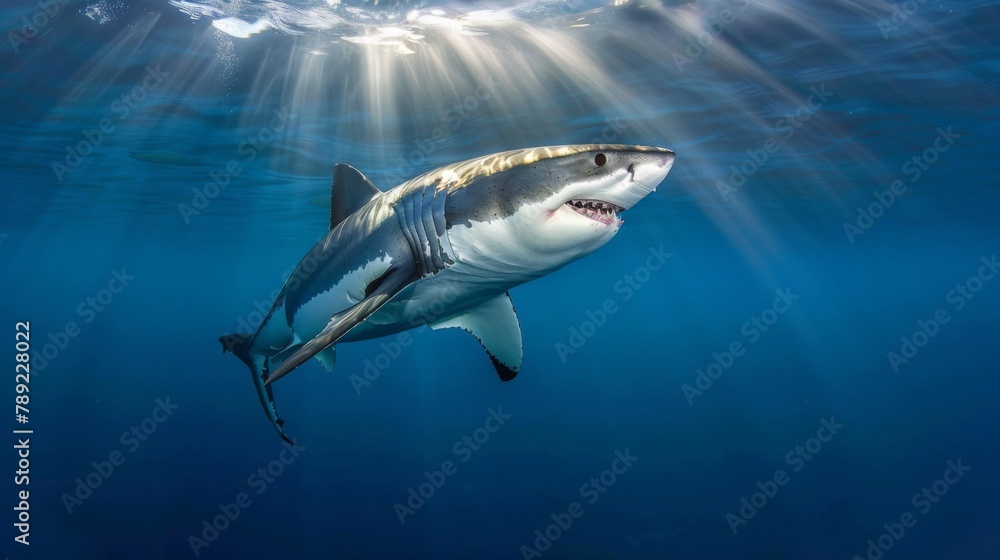 Fototapeta premium Majestic Great White shark in the Deep Blue