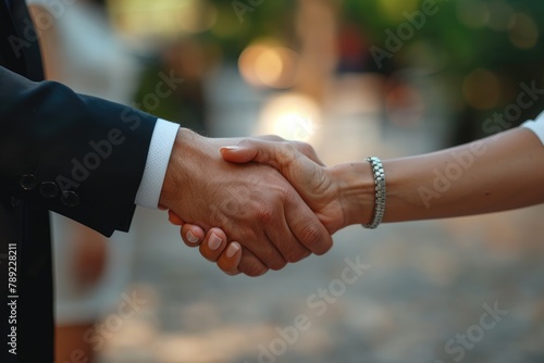 Successful Partnership: Close-Up Handshake of Male and Female Businesspeople for Corporate Agreements and Cooperation