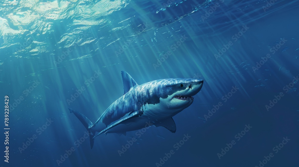 Fototapeta premium Majestic Great White shark in the Deep Blue