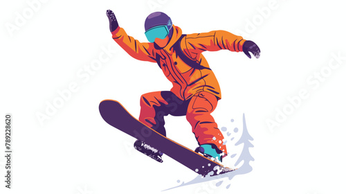Man in snowsuit performing snowboard trick. Guy