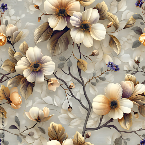 Trendy Floral Background with Vibrant Colors  Modern Seamless Design for Tiles and Colorful Wallpaper  Botanical Garden Blossom Patterns in Decoration  Trendy Fashion  and Summer Bloom Beauty.