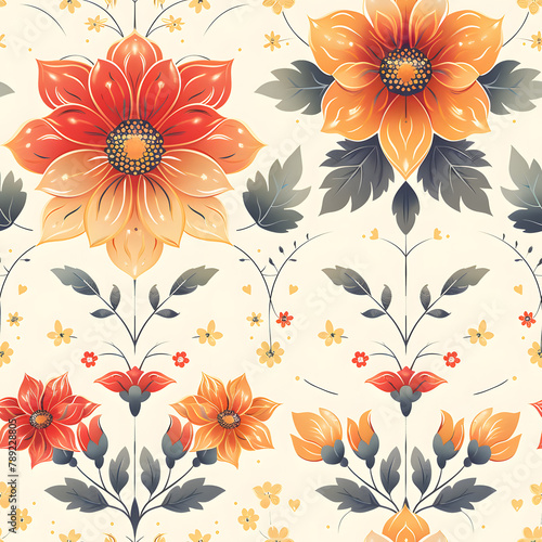 Trendy Floral Background with Vibrant Colors  Modern Seamless Design for Tiles and Colorful Wallpaper  Botanical Garden Blossom Patterns in Decoration  Trendy Fashion  and Summer Bloom Beauty.