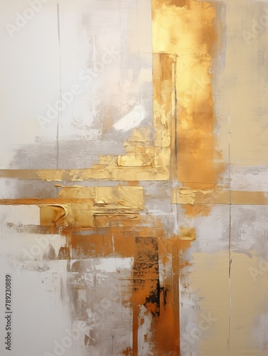Gold and White Abstract Painting