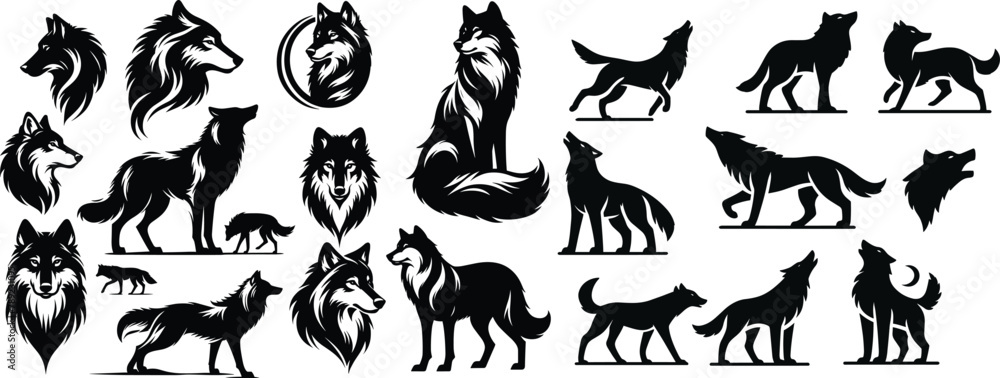 set of wolves vector set of wolves vector