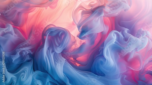 This image captures the dynamic movement of fluid art, where vibrant pink and blue hues swirl together to create a mesmerizing abstract piece.