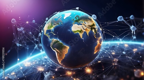 Communication technology for internet business. Global world network and telecommunication on earth cryptocurrency and blockchain and IoT. 
