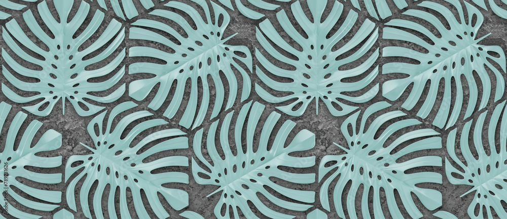 Leaves monstera of wood material on white background Leaves monstera of wood material on white background