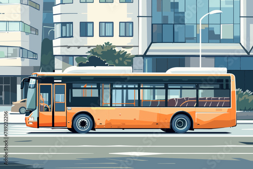 Orange city bus with modern design in urban setting