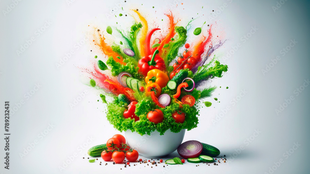 Explosion of fresh salad ingredients