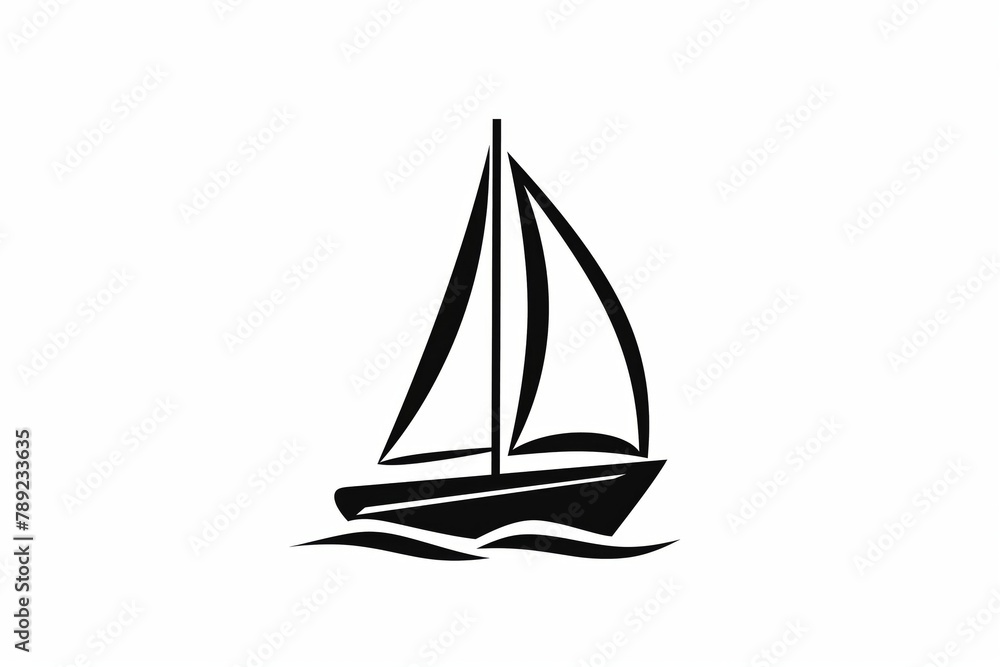 Modern minimalist sailboat silhouette in monochrome graphic design, representing the simplicity and elegance of sailing on the sea, ocean, or yachting adventure