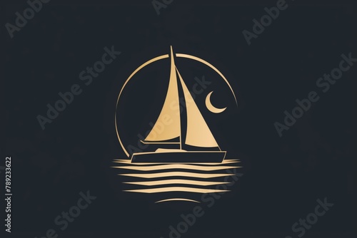 Elegant illustration of a stylized sailboat with moon, perfect for logos or maritime themes photo