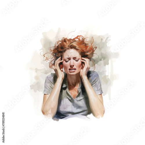 Young Woman Overwhelmed with Emotion watercolor style. Vector illustration design.