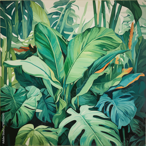 Lush Tropical Foliage Artistic watercolor style. Vector illustration design.