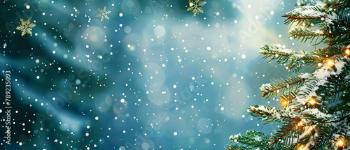 Christmas background design of pine tree and snowflake
