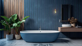 Comfortable bathtub and vanity with basin standing 