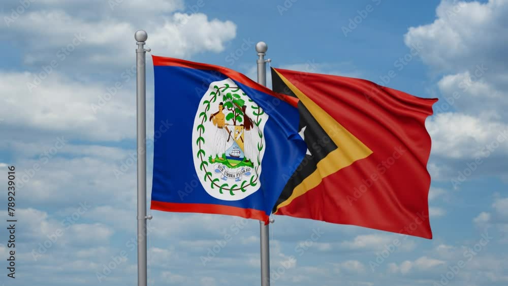 East Timor and Belize two flags waving together, looped video, two country cooperation concept East Timor and Belize two flags waving together, looped video, two country cooperation concept