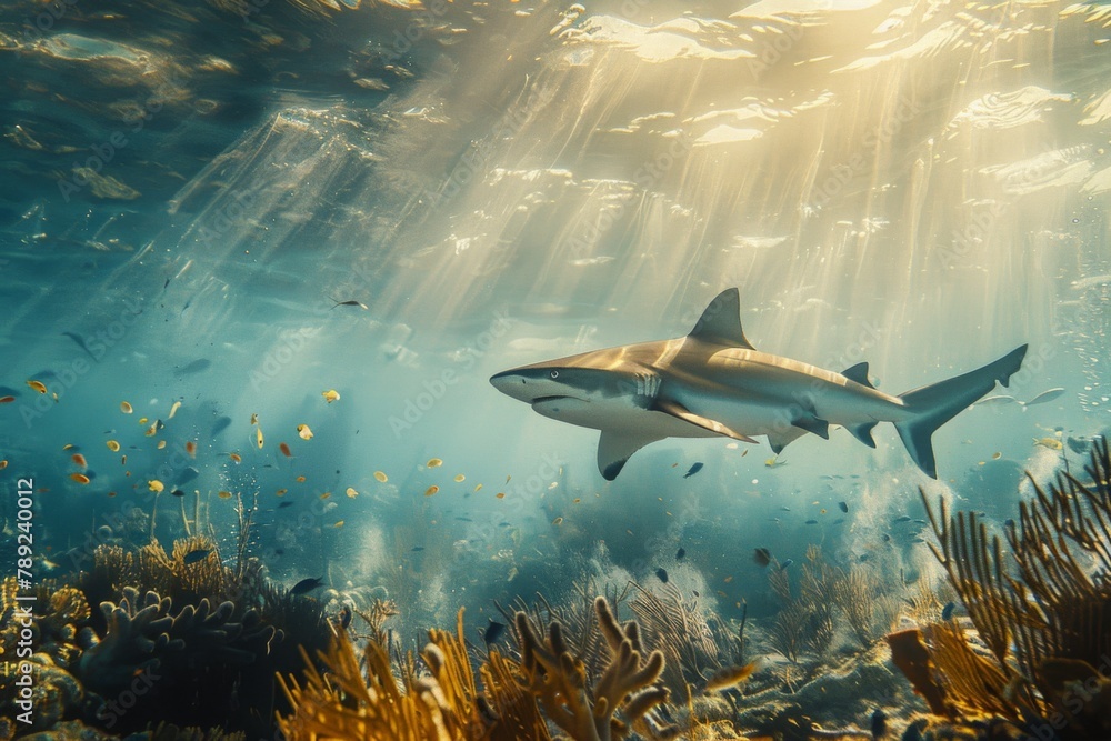 Fototapeta premium Stunning Bull Shark Photography in Tropical Waters