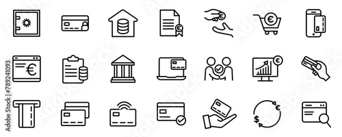 Credit card technology related vector icons collection on white background.