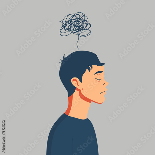 A sad man. Mental health and psychology concept. Depression. Vector illustration