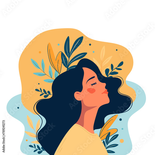 Relax woman.Harmony, positive emotion. Mental health illustration