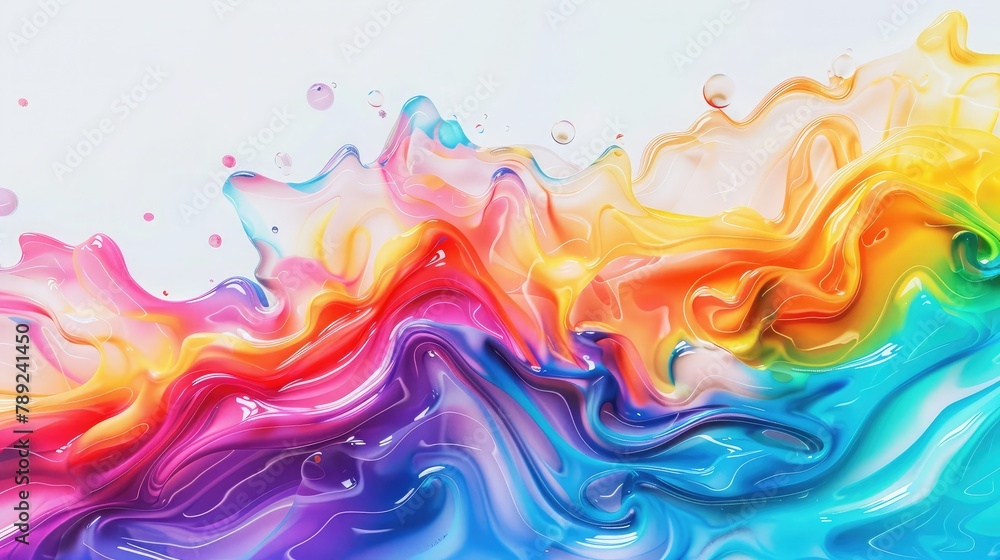 A close up of a colorful liquid substance. Generative AI. Rainbow wave on white background,Abstract colorful background like rainbow colored water surface. Multicolored backdrop