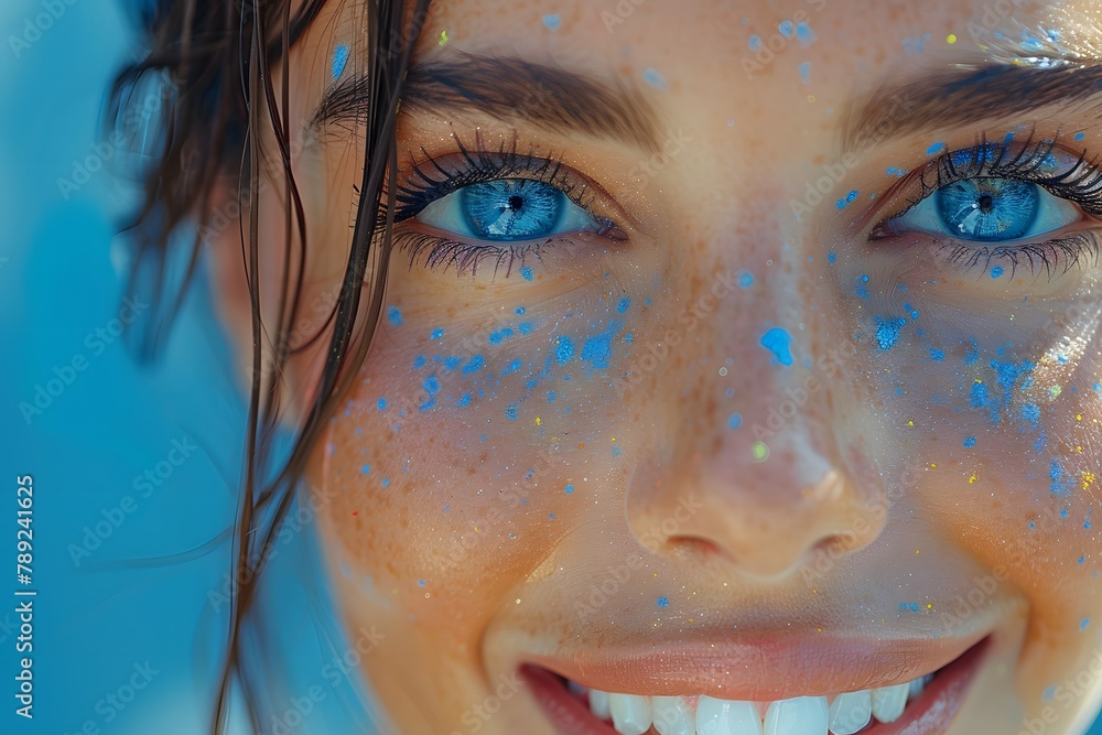 Close Up of a Womans Face With Blue Eyes. Generative AI Close Up of a Womans Face With Blue Eyes. Generative AI