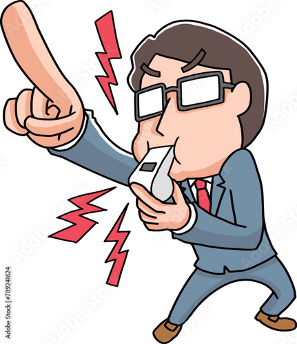 笛を吹いて警告する男性