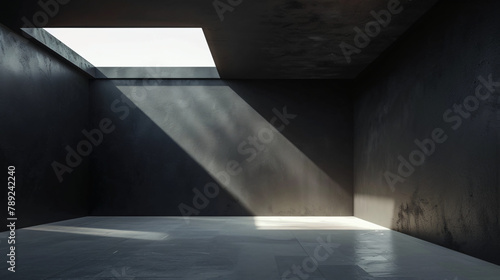 Empty room with black walls white concrete floor 