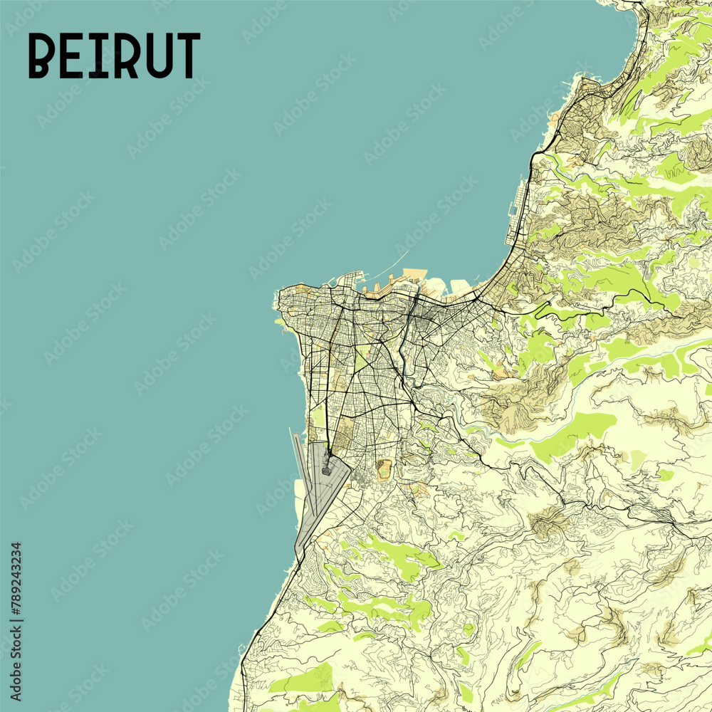 Obraz premium Beirut Lebanon map poster art
