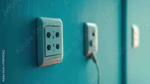 Electrical outlets mounted on wall. two white European AI generated