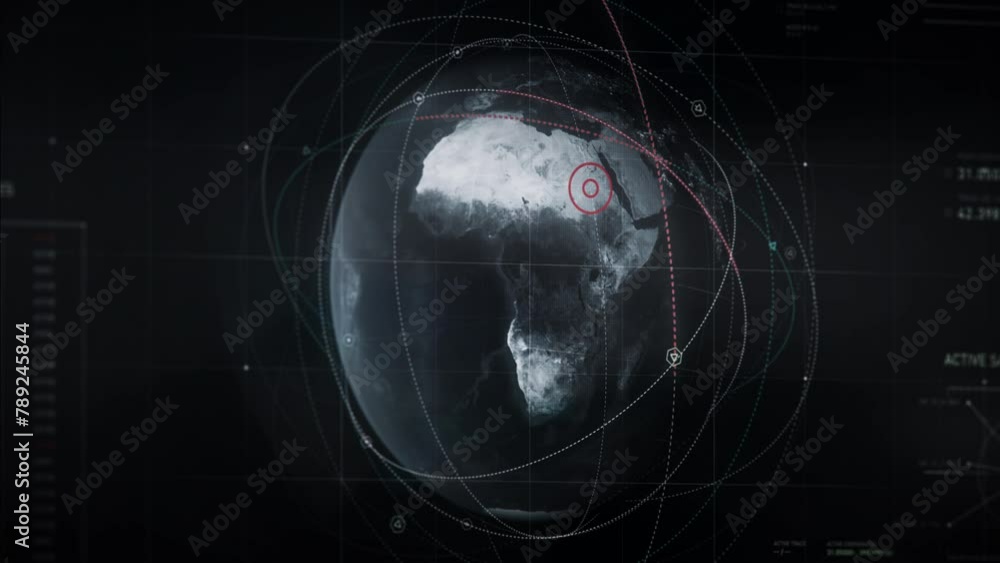 Modern Software To Search And Analyze Landscape Data On The Planet. Displaying Of Planet Analyze Data. Zooming Of A Planet And Displaying Information Of A City To Analyze. User interface