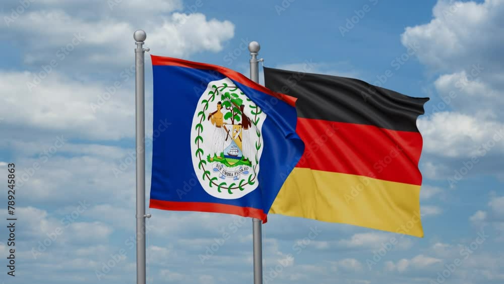 Germany and Belize two flags waving together, looped video, two country relations concept Germany and Belize two flags waving together, looped video, two country relations concept