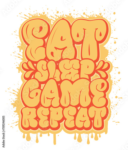eat sleep game repeat game quote typography and vector t-shirt design template. typography Illustration on black and white  background.