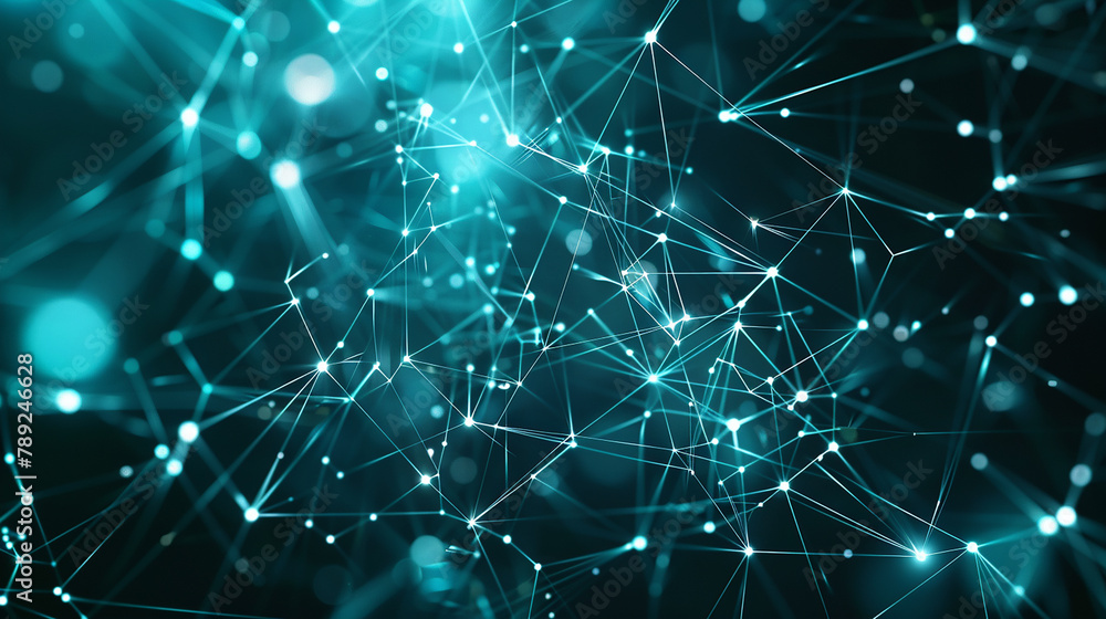 This portrayal showcases web of interconnected lines and dots in electric blue, illustrating the flow of data in a cybernetic environment. in a stunning visual representation. This portrayal showcases web of interconnected lines and dots in electric blue, illustrating the flow of data in a cybernetic environment. in a stunning visual representation.