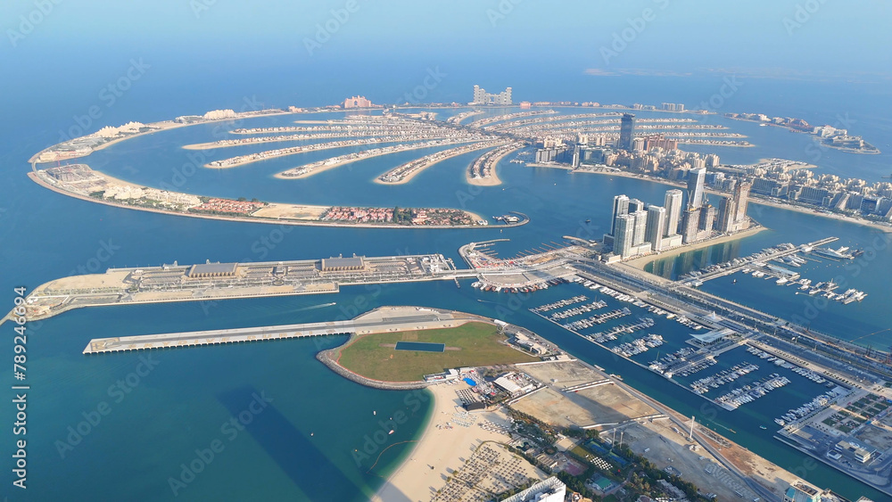 Fototapeta premium Aerial view of Dubai Marina. Dubai Marina is an affluent residential neighborhood known for The Beach at JBR. 