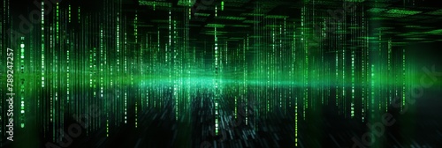 Abstract Digital Cyber Code Matrix Background With Green Binary Data. Generative AI