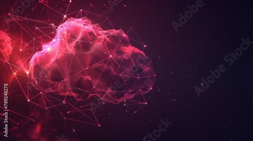 Cloud thought fly bubble speech from futuristic polygonal red lines and glowing stars for banner, poster, greeting card. AI generated