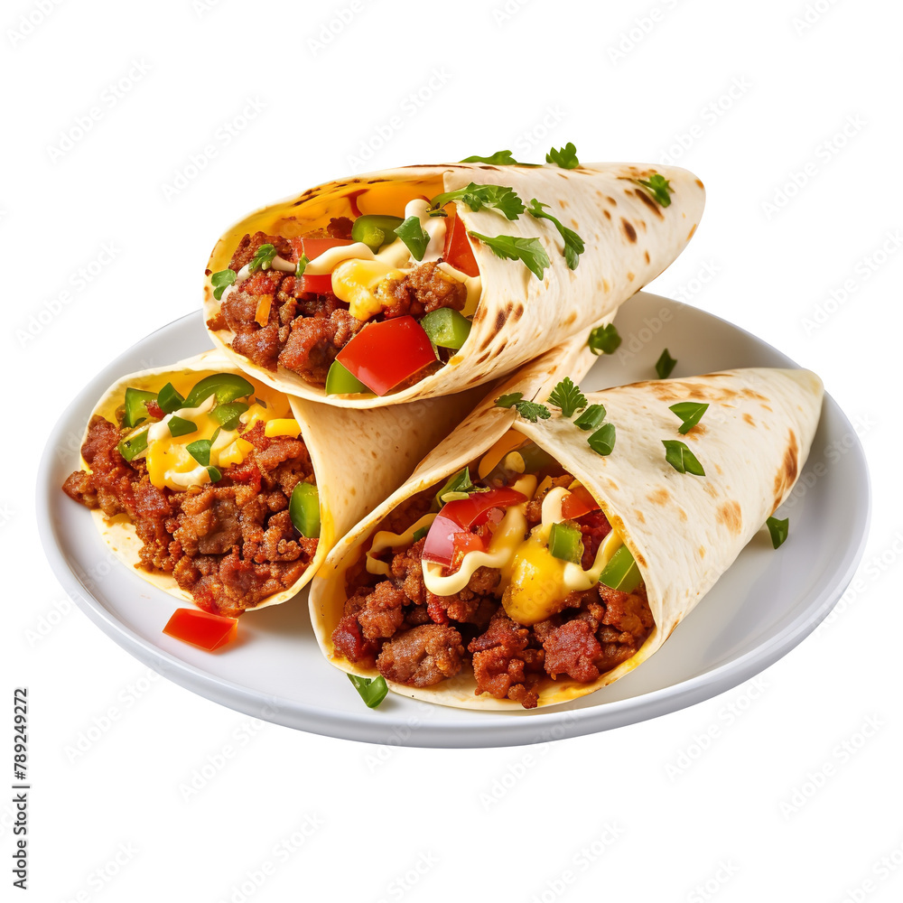 Mouth Watering Chorizo and Egg Breakfast Wrap Isolated On Transparent Background Mouth Watering Chorizo and Egg Breakfast Wrap Isolated On Transparent Background