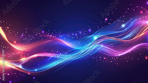 Shiny neon waves, dynamic electric motion, energy or speed concept, illustration for wallpaper, banner, background, leaflet, catalog, cover, flyer