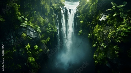lush green tropical waterfall in the middle of the jungle.