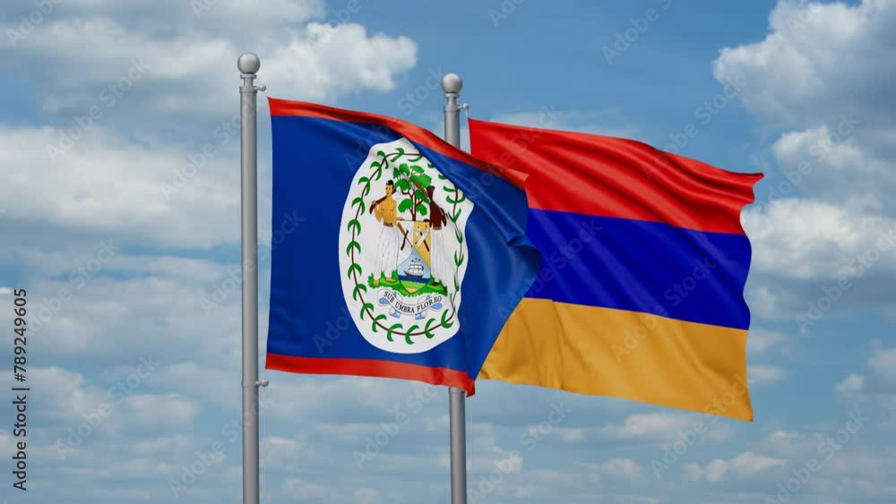 Armenia and Belize two flags waving together, looped video, two country cooperation concept Armenia and Belize two flags waving together, looped video, two country cooperation concept