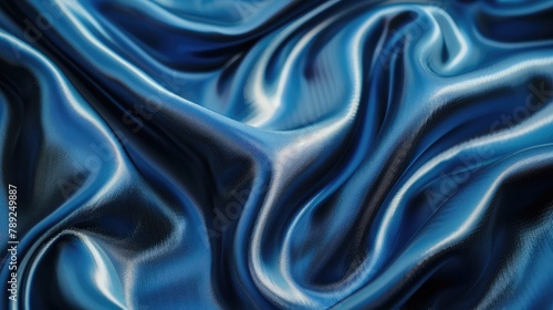 The image is a close up of a blue fabric with a wave pattern. The fabric is smooth and shiny, giving it a luxurious and elegant appearance, Abstract Blue Geometric Striped Parallel Waves Background. 