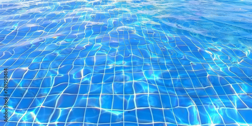 Close up of swimming pool water with blue tile texture background,banner, summer holiday 