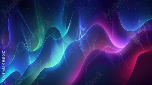 Vector polar lights concept, glowig shapes in the dark, abstract background, abstract scene with light rays and lens flare effect on dark background, abstract background with rays.
