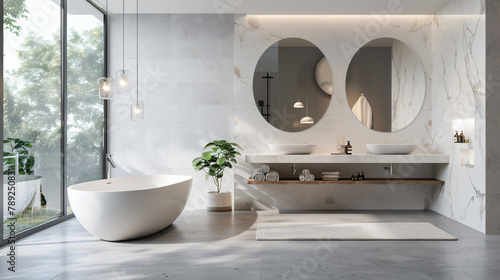 Modern bathroom interior with white walls marble basin
